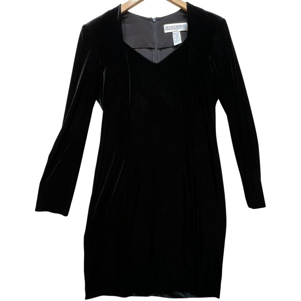 Jessica Howard Women's Velvet Formal Dress Long Sleeve Stretch Size 6 Black